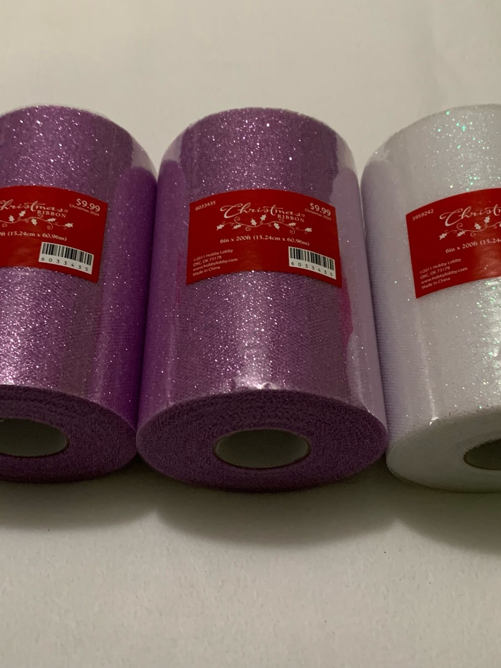 Hobby Lobby Purple and White Glitter Tulle Rolls